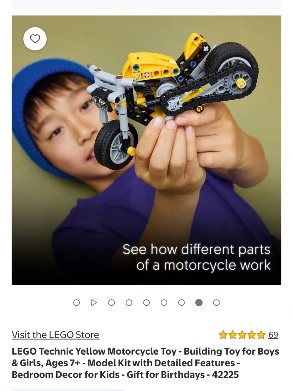 Lego Technic Yellow and Gray Motorcycle Model 42225 COLLECTIBLES